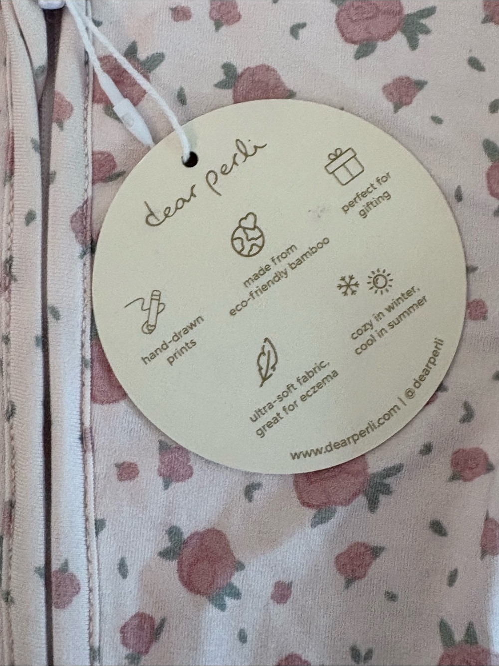 NWT Dear Perli Baby Girl Bamboo Footie Zippered 1 Piece Rosie Posie 6-12 Months - Picture 9 of 9